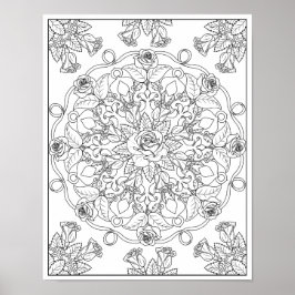 Mandala Rosor för Vuxen Färgning Poster