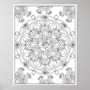 Mandala Rosor för Vuxen Färgning Poster