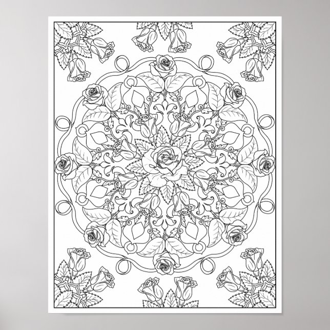 Mandala Rosor för Vuxen Färgning Poster (Framsidan)
