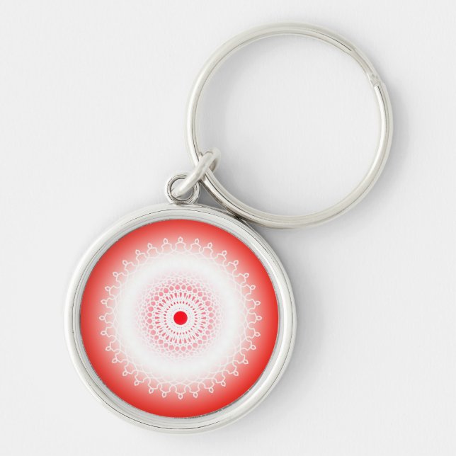 Mandala rouge rund silverfärgad nyckelring (Framsidan)