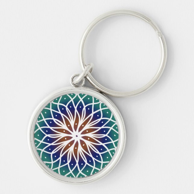 Mandala Rund Silverfärgad Nyckelring (Framsidan)