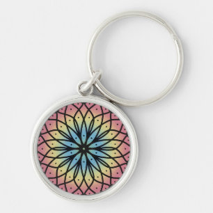 Mandala Rund Silverfärgad Nyckelring