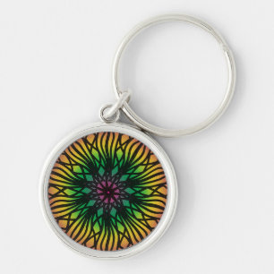 Mandala Rund Silverfärgad Nyckelring