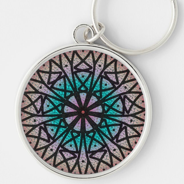 Mandala Rund Silverfärgad Nyckelring (Framsidan)