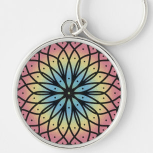 Mandala Rund Silverfärgad Nyckelring