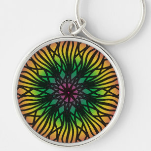 Mandala Rund Silverfärgad Nyckelring