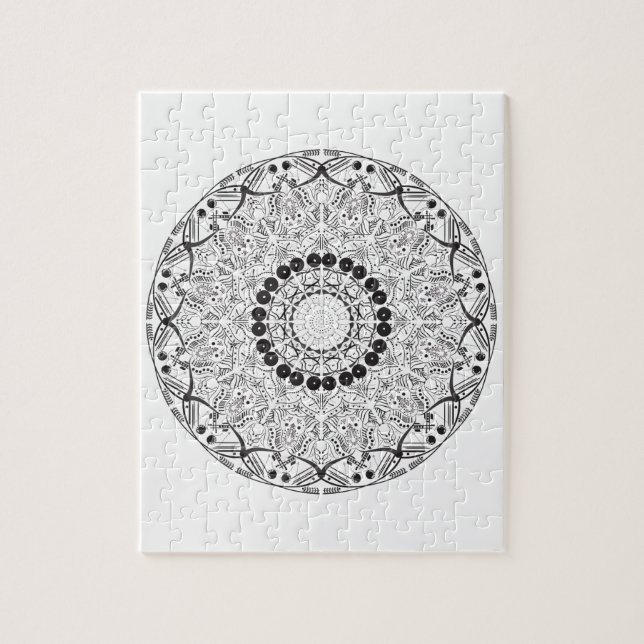 Mandala. Rund, svart och vit, oriental mönster Pussel (Vertikal)