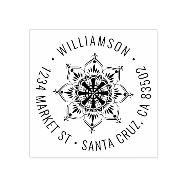 Mandala | Runda familjens Namn Returadress Stämpel (Tryck)