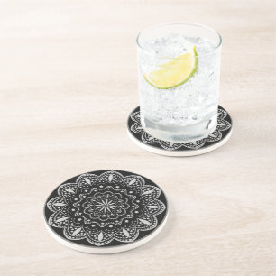 Mandala sandstens coaster Svart och grå Underlägg