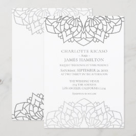 Mandala Silver Grått Mönster Personlig Bröllop Inbjudningar