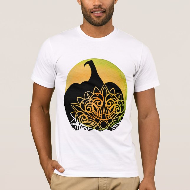 Mandala Skulpad Pumpa med Höstmåne  T Shirt (Framsida)