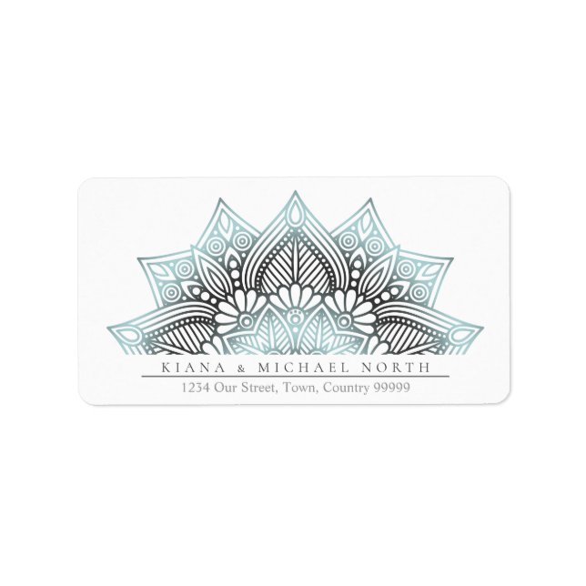 Mandala Snöre Bröllop Lt. Blue ID968 Adressetikett (Framsidan)