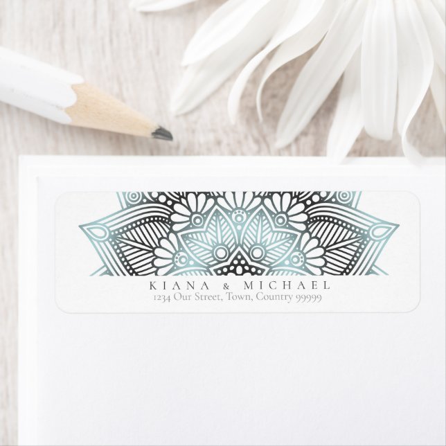 Mandala Snöre Bröllop Lt. Blue ID968 Returadress Etikett (Insitu)