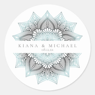 Mandala Snöre Bröllop Lt. Blue ID968 Runt Klistermärke
