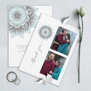 Mandala Snöre Bröllop Photo Tack Blue ID968 Kort