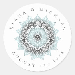 Mandala Snöre Bröllop Tack Lt. Blue ID968 Runt Klistermärke