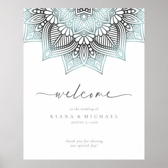 Mandala Snöre Bröllop Welcome Lt. Blue ID968 Poster (Framsidan)