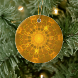 Mandala Snöre Linjer Warm Glow Gult - bakgrund Julgransprydnad Keramik