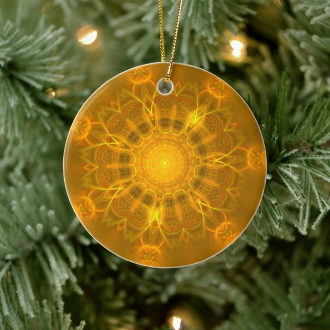 Mandala Snöre Linjer Warm Glow Gult - bakgrund Julgransprydnad Keramik (Träd)