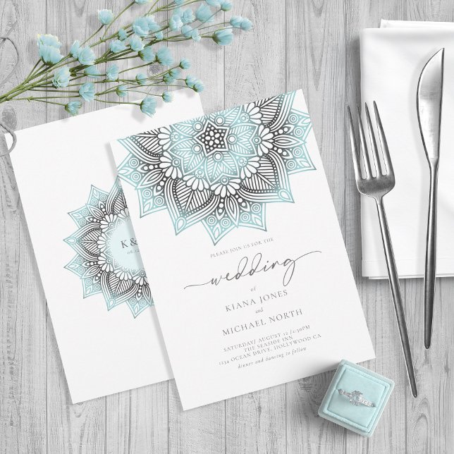 Mandala Snöre Rev Bröllop Lt. Blue ID968 Inbjudningar (Skapare uppladdad)