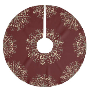 Mandala Snowflake Guld Burgundy Red Julgransmatta Borstad Polyester