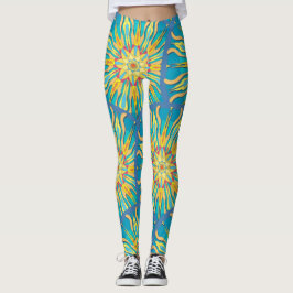 Mandala Sol Goddess,  Gulter på Aqua Leggings