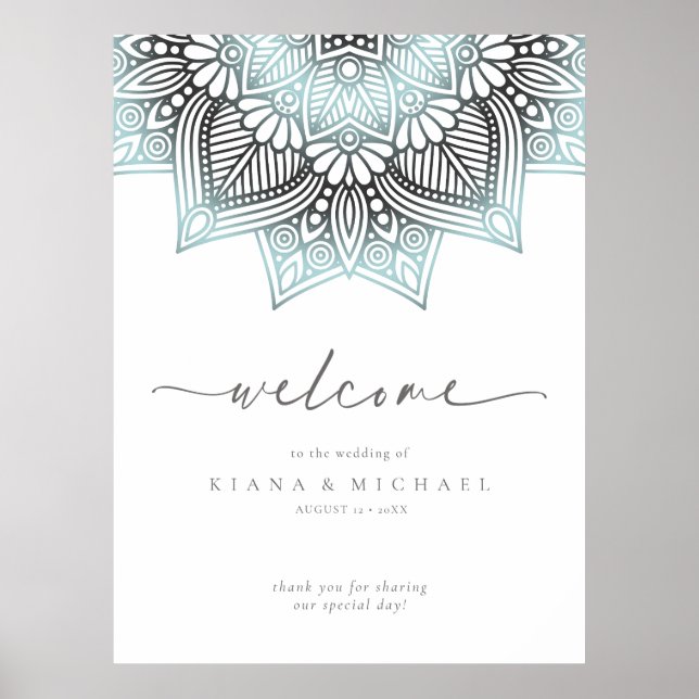 Mandala Spets Bröllop Välkommen Ljusblå ID968 Poster (Framsidan)