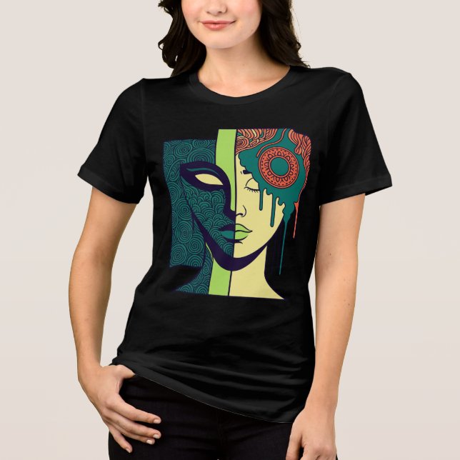 Mandala Split Face Abstract Art  T Shirt (Framsida)