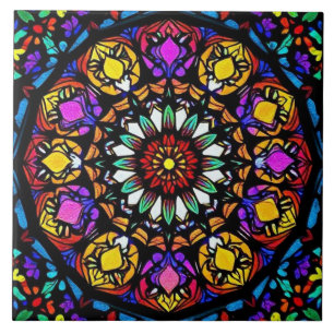 Mandala Stached Glass Blommigt Artwork Kakelplatta