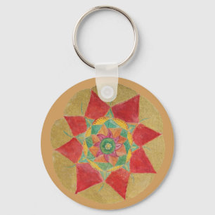 Mandala Star Button Nyckelring