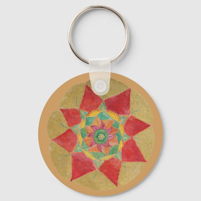 Mandala Star Button Nyckelring (Framsida)