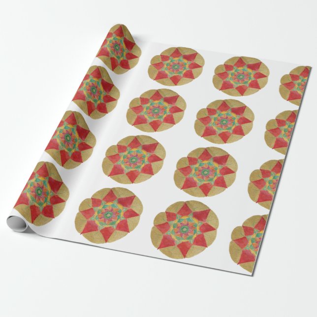 Mandala Star Handmålat Wrapping Papper Presentpapper (Utrullad)
