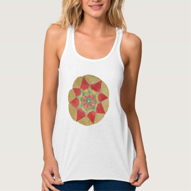 Mandala Star Helig Geometry Tanktop, White Linne Med Racerback (Framsida)