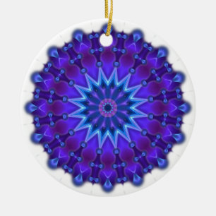 Mandala star i blått julgransprydnad keramik