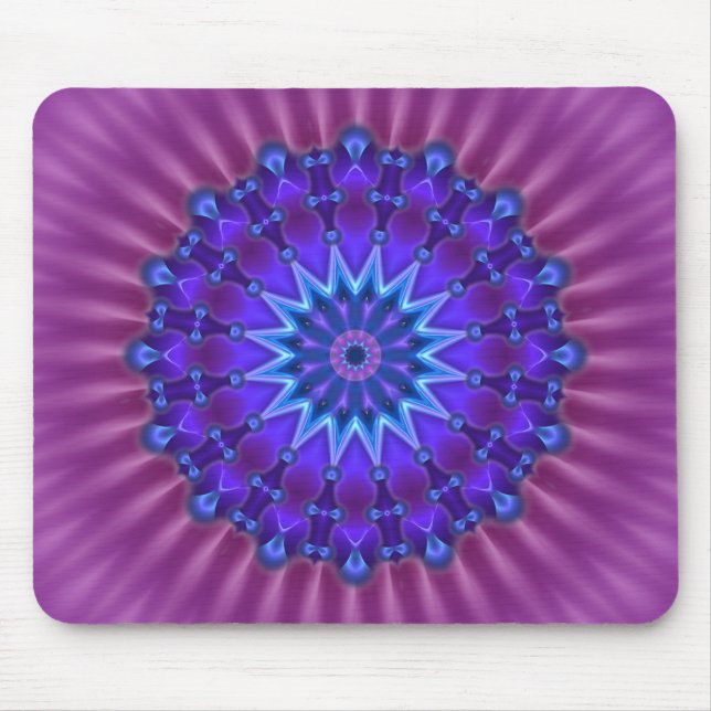 Mandala star i blått | magenta blomma musmatta (Framsidan)