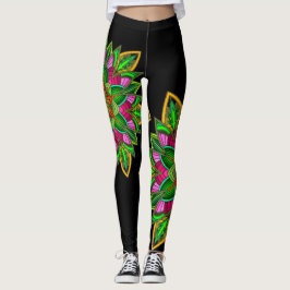 Mandala Star Power, Vivid multifärgad på svart Leggings