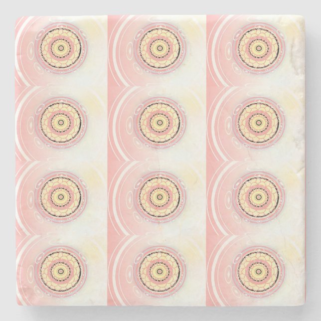 Mandala stil konst design rosa och gul stenunderlägg (Framsidan)