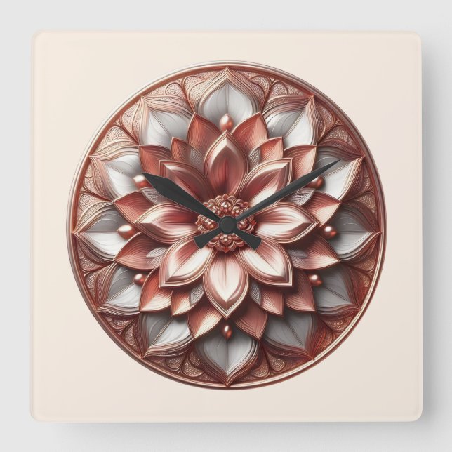mandala stil ornament, mjuk röd fyrkantig klocka (Framsida)