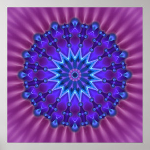 Mandala stjärna i blå   magenta blomma poster