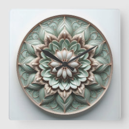 mandala style ornament soft green fyrkantig klocka