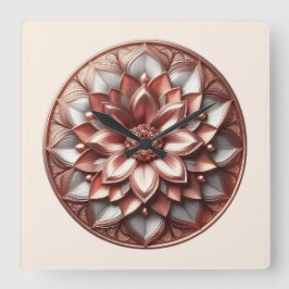 mandala style ornament, soft red fyrkantig klocka