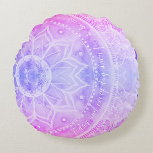 Mandala Sunset Watercolor Rosa Round Pillow Rund Kudde