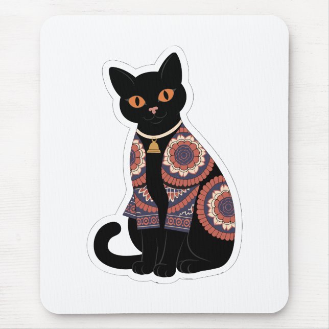 Mandala svart kattklockhalsband musmattor (Framsidan)