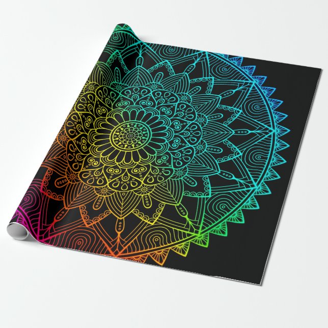 Mandala Svart Regnbåge Presentpapper (Utrullad)