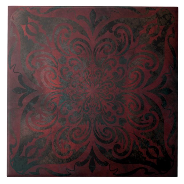 mandala svart romantisk elegant kakelplatta (Framsidan)