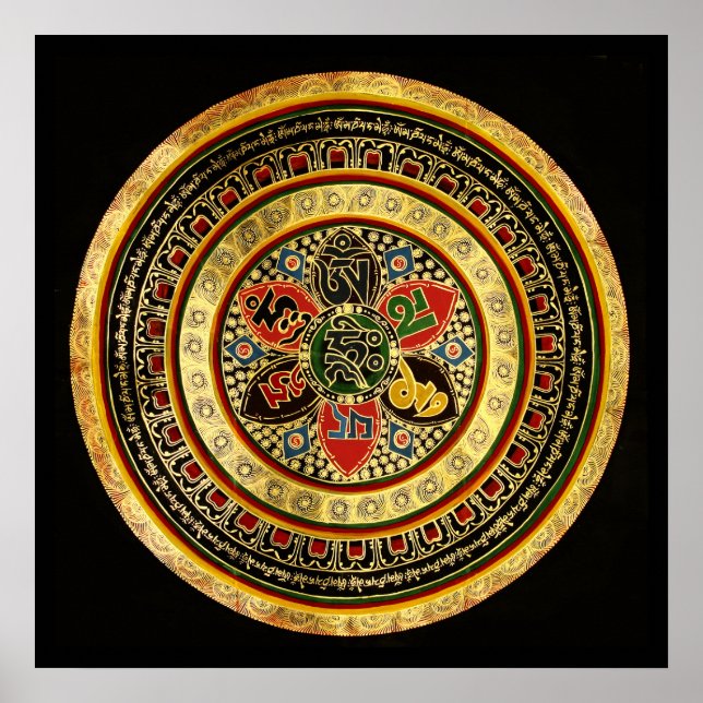 Mandala Syllable Mantra OM MANI PADME HUM Poster (Framsidan)