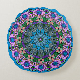 Mandala TealRose 12 Petals Rosa Orange Teal Rund Kudde