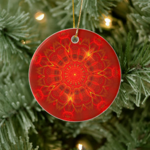Mandala Thin Linjer Warm Färg Red Background Julgransprydnad Keramik