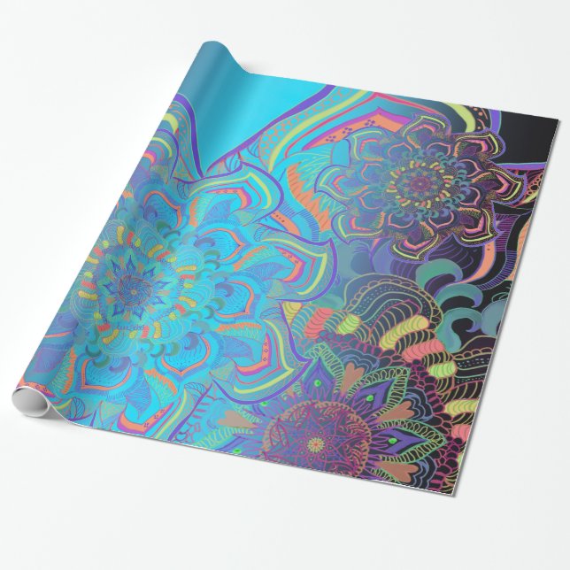 Mandala Three Lagrar i blått Presentpapper (Utrullad)
