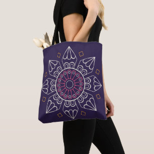 Mandala Tote Bag - Lila Boho Geometric Reusable Tygkasse